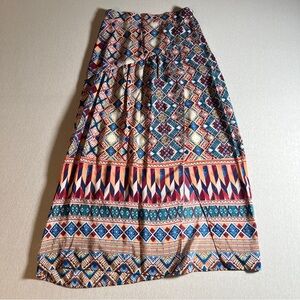 Anthro HD in Paris 100% Silk Olympic Geometric Boho Print Midi Skirt Size 0